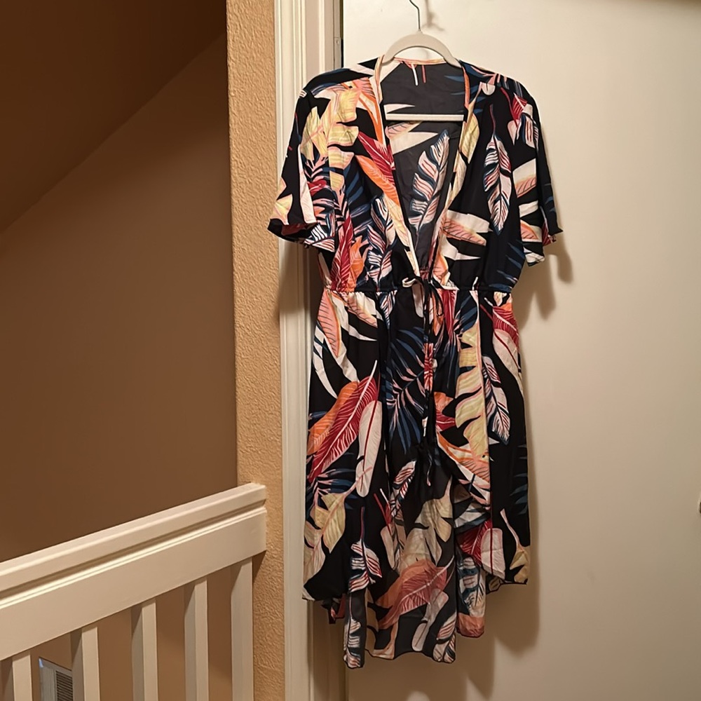 Plus size front knot print kimono